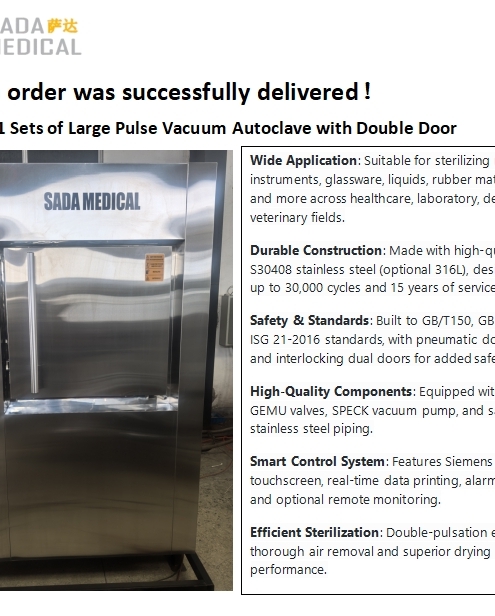 SADA Medical 250L pulse vacuum autoclave ready for shipment to Peru