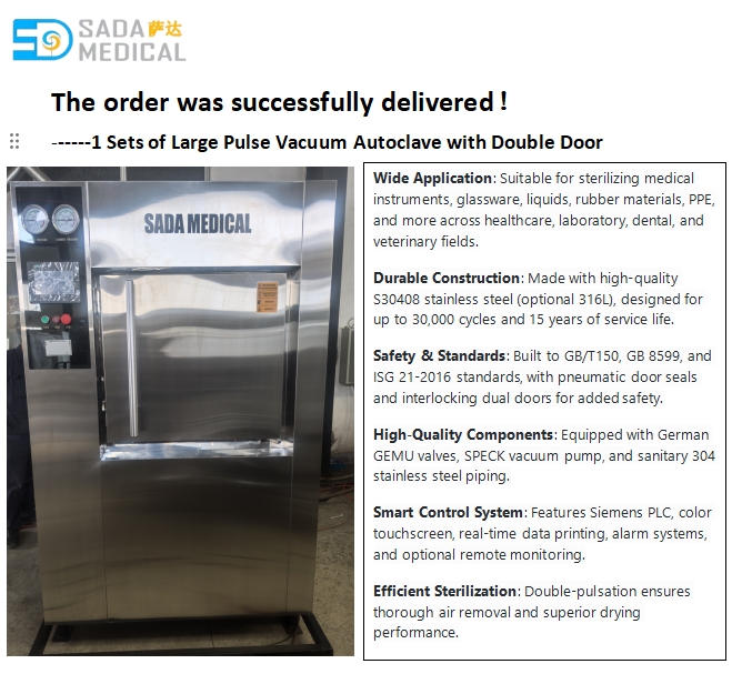 SADA Medical 250L pulse vacuum autoclave ready for shipment to Peru