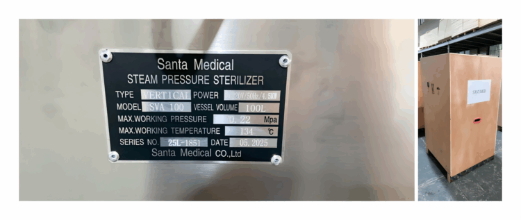 SADA Medical VA-FJ100 autoclave packed and ready for delivery