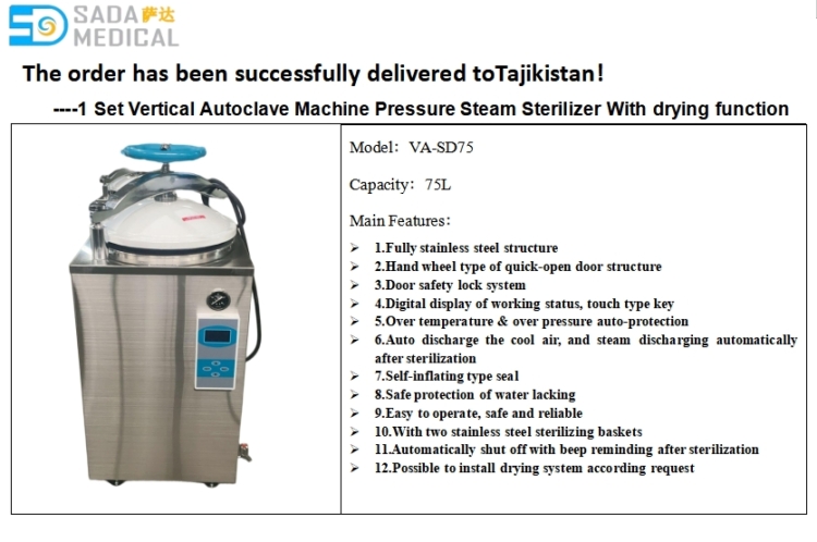 SADA Medical helped a Tajikistan distributor source a 75L vertical autoclave with drying