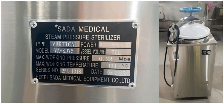 Sterilizer technical specifications and details display