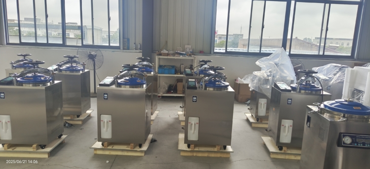 11 autoclaves lined up for export in warehouse