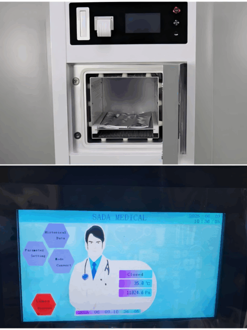 Sterilizer-details-display-PLC-touch-operation-screen-Stainless-steel-sterilization-chamber.