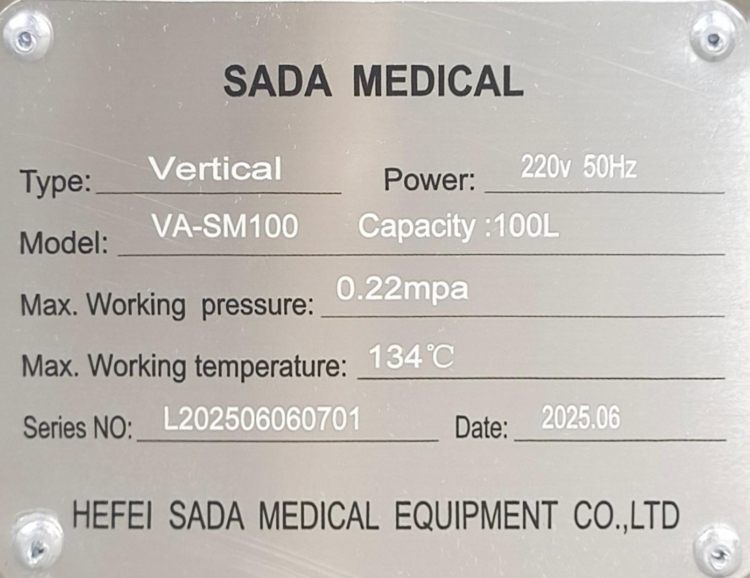 Technical specifications of Vertical steam autoclave with drying and pulse vacuum function