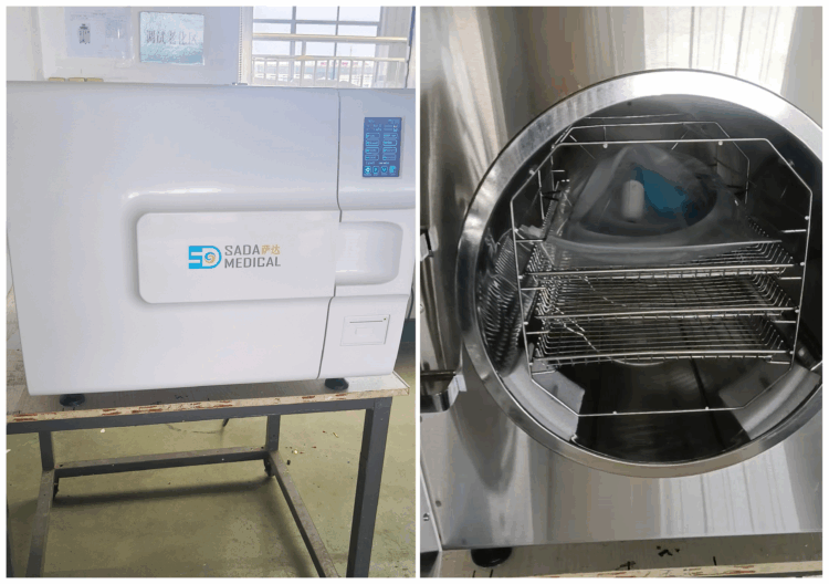 The appearance of the benchtop sterilizer and the stainless steel sterilization chamber