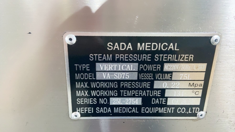 SADA Medical VA-SD75 Autoclave with Safety Lock and Pressure Relief System