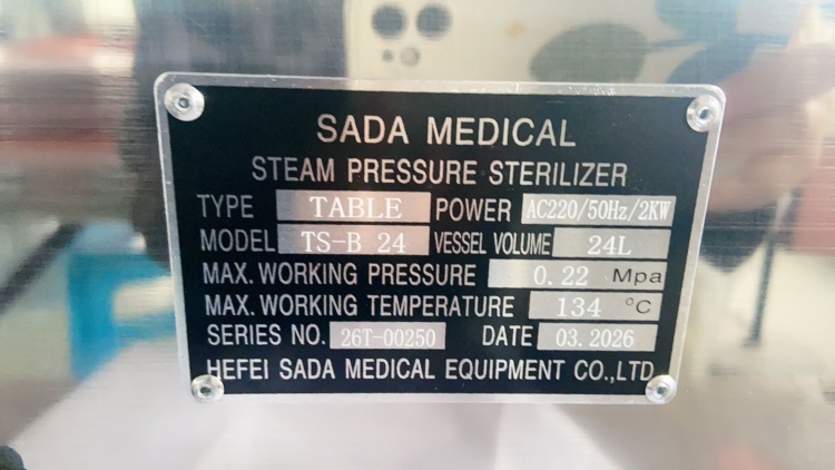 Specifications of SADA Medical TS-B24 Table Top Dental Steam Sterilizer