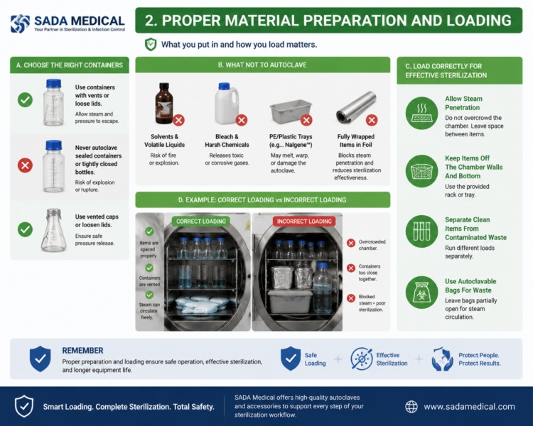 Proper loading of autoclave chamber for safe sterilization